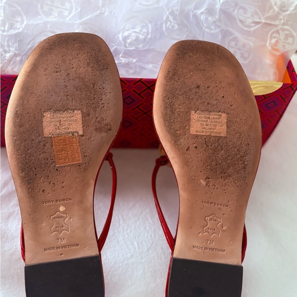 Tory Burch Red Ballet Flats with Golden Accents - Picture 4 of 8